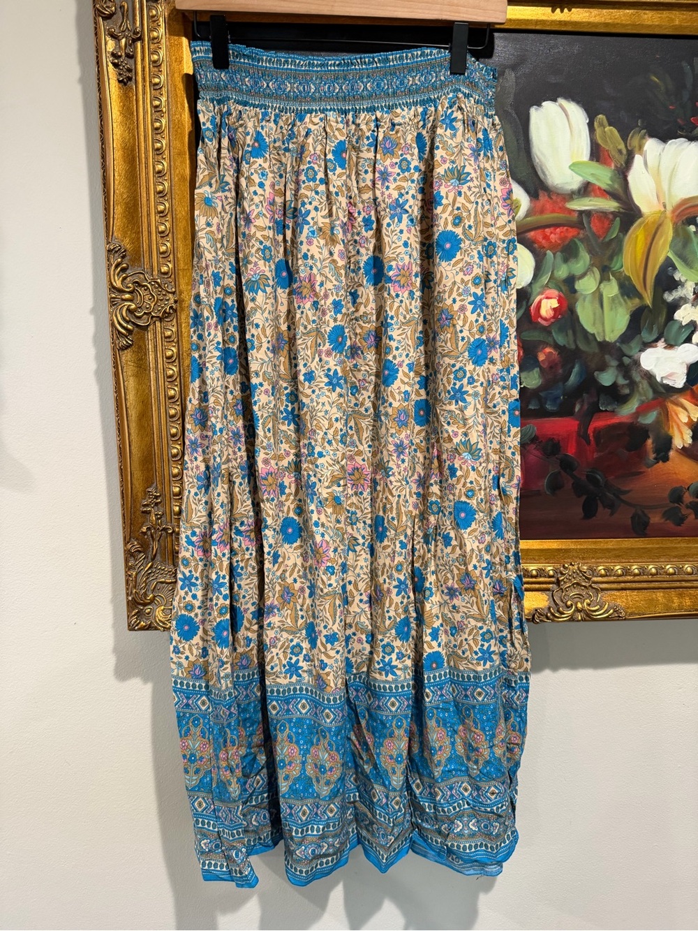 NATURAL LIFE Turquoise and Cream Floral Maxi Skirt - Picture 2 of 4